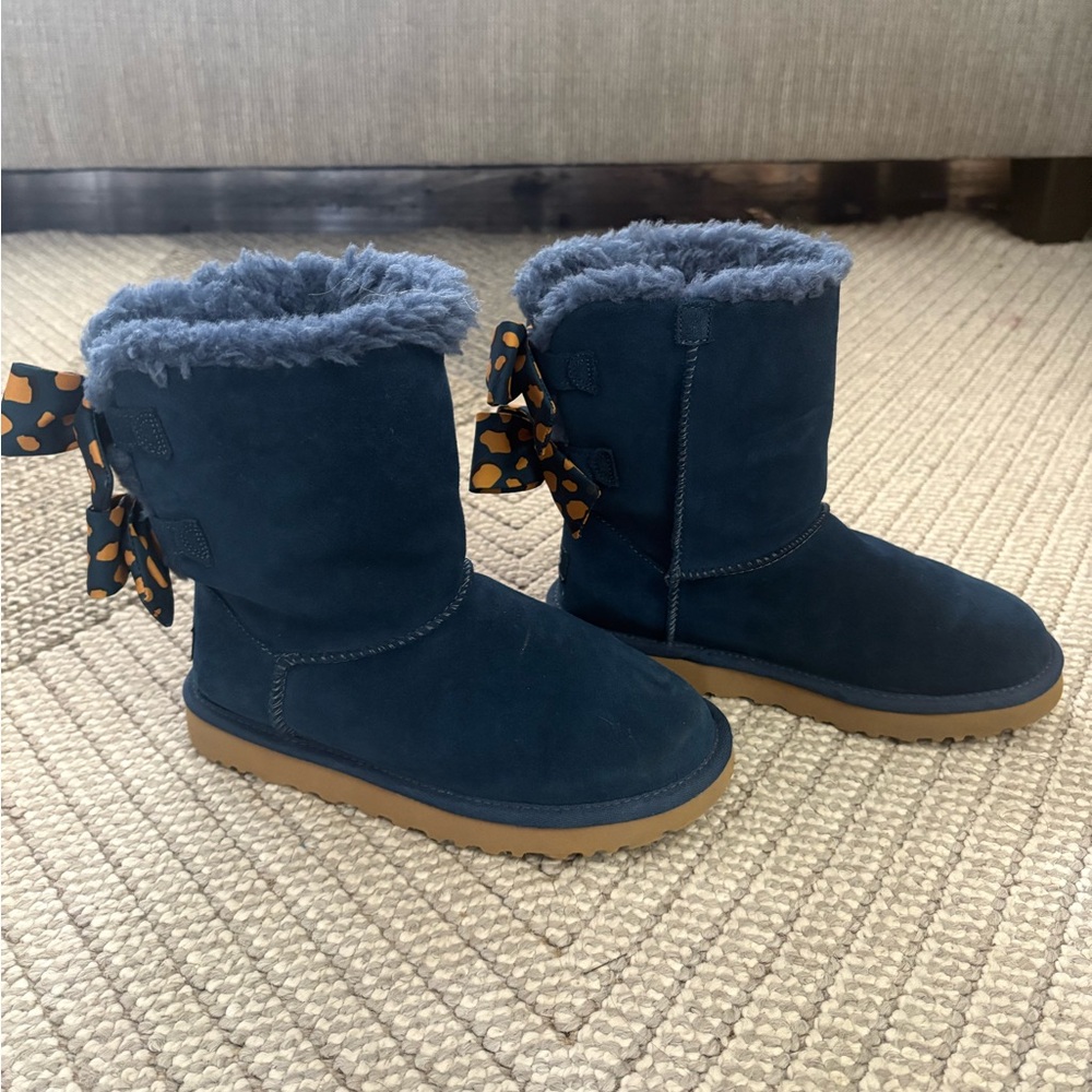 Navy Blue Ugg boots with cheetah bows
